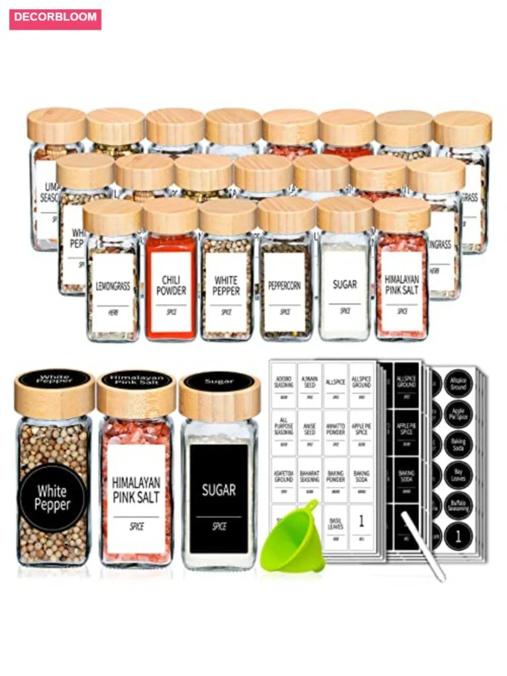 36 Spice Jars with Bamboo Lids, 4 Oz Glass Containers with Shaker Lids, 547